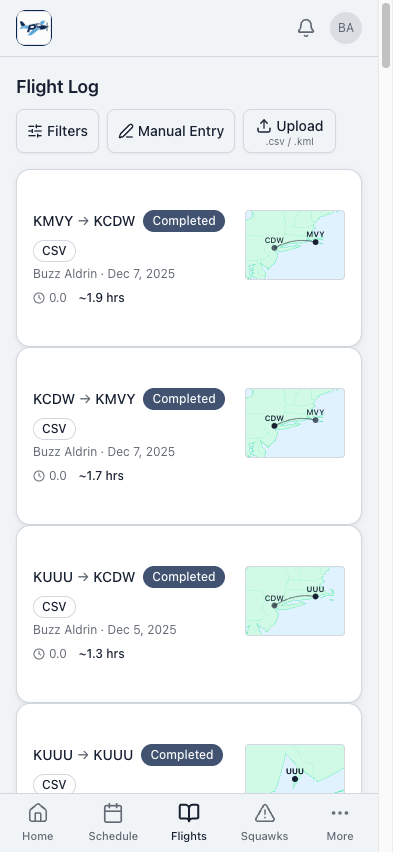 Log flights on the go